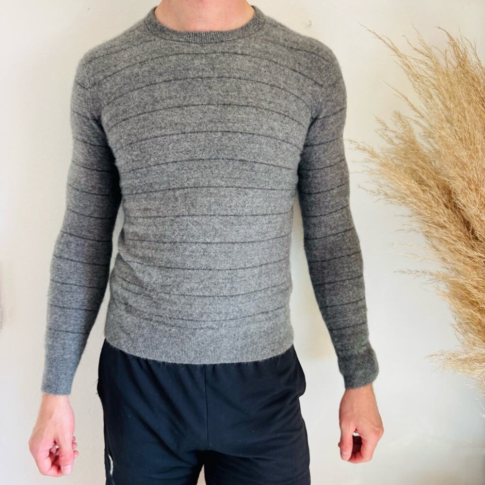 MENS THEORY Dark Light Gray Grey Pinstripe Cashmere $365 Pullover Sweater XS